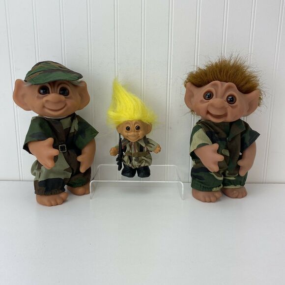 Army Troll Lot (3) 2-Thomas Dam 9” Soldier Trolls 604 - 1 Russ 5” Soldier Troll - Picture 1 of 12